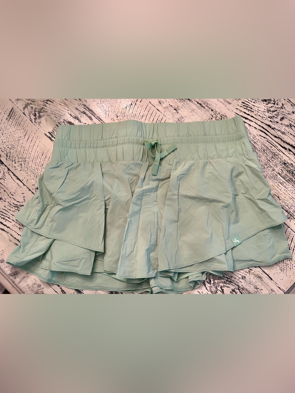 JoyLab Mint Green Tiered Ruffle Skort with Drawstring Waist
